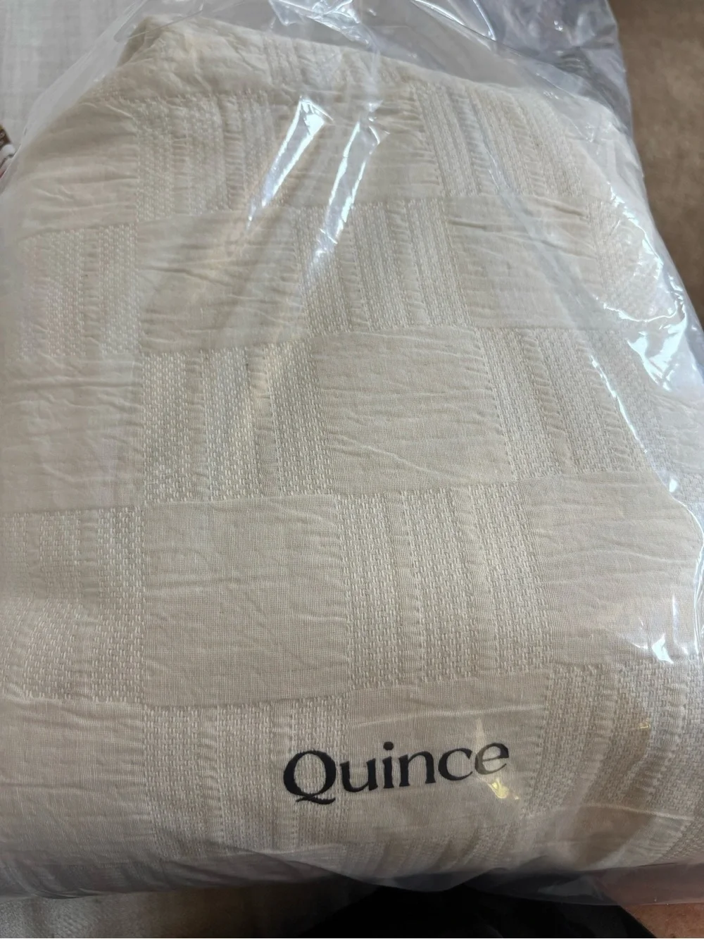 Quince Checkered Matelasse Duvet Cover Undyed Queen NWT Organic Cotton